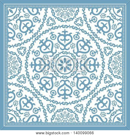 Light blue scarf design with mandala ornament. Vector illustration