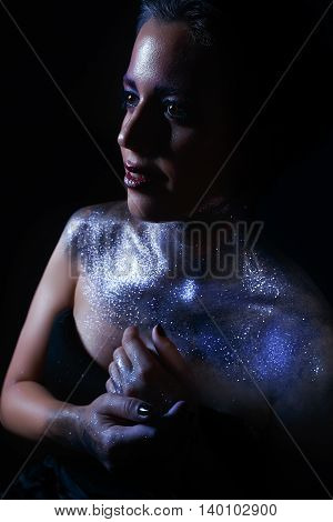 Beauty portrait of beautiful woman. cosmic girl