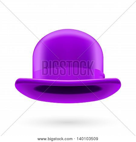Violet round traditional hat with hatband on white background.