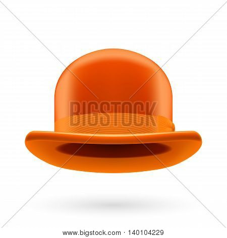 Orange round traditional hat with hatband on white background.