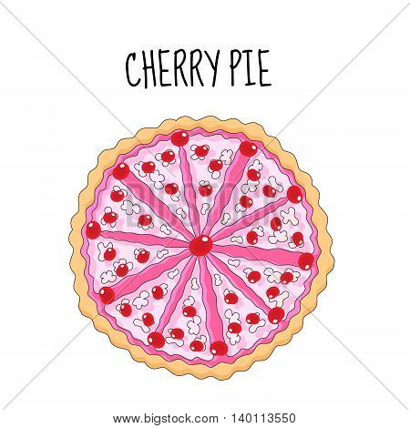 Cherry cake birthday cake. Baking with cherries. vector illyustration