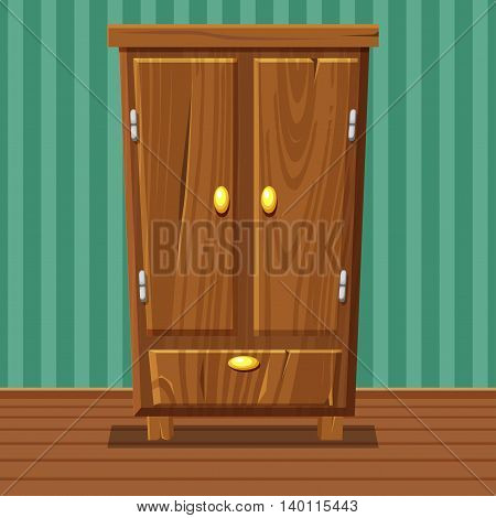 cartoon funny closed wardrobe Living room wooden furniture in vector
