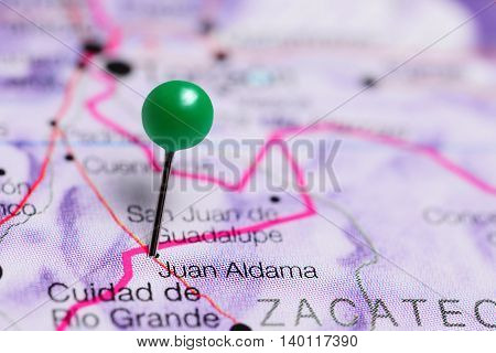 Juan Aldama pinned on a map of Mexico