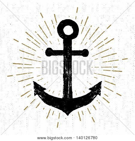 Hand drawn vintage icon with a textured anchor vector illustration.