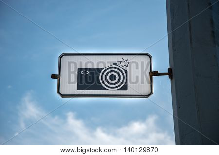 sign road camera on the sky background