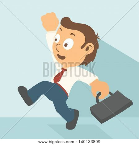 Cartoon Office Man Character bring His Bag and Ready to go to work