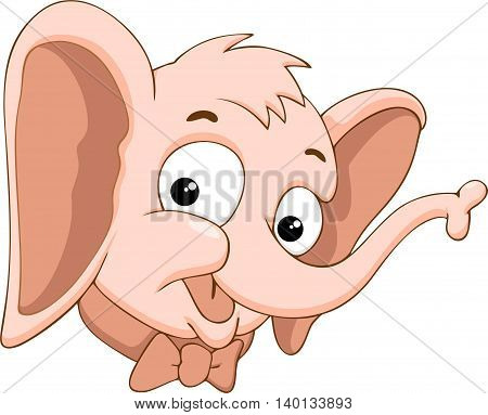 Head of cute elephant in cartoon style on a white background