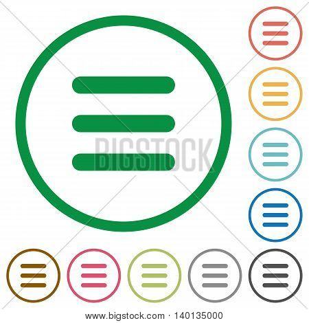 Set of menu color round outlined flat icons on white background