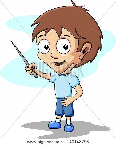 Cartoon student Character Holding a Pointer Stick