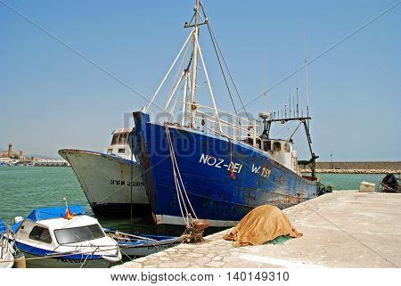 ESTEPONA, SPAIN - JULY 18, 2008 - Traditional Spanish fishing boats in the port Estepona Malaga Province Andalusia Spain Western Europe, July 8, 2008.