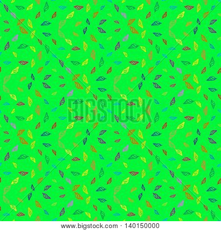 Doodles seashells background seamless pattern on green background