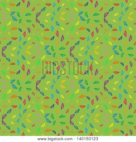 Doodles seashells background seamless pattern on green background