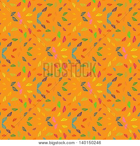 Doodles seashells background seamless pattern on orange background