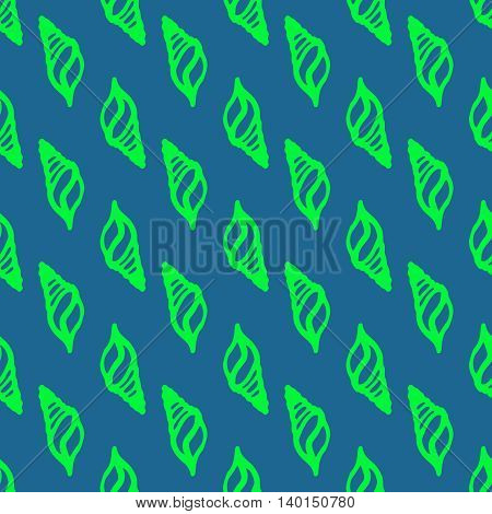 Doodles seashells background seamless pattern on blue background