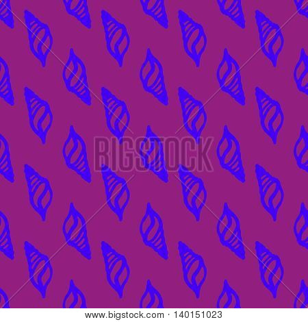 Doodles seashells background seamless pattern on violet background