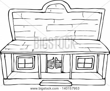 Vector cute westren house doodle.Vector line illustration.Sketch for postcard, print or coloring adult book.Boho zen art style.