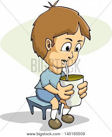 Boy drinking cartoon vector. vector illustration design