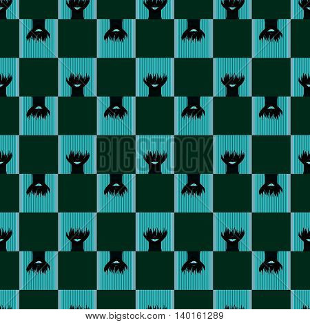 Colorful stylized girl with face covered long bangs. Noface woman seamless pattern.