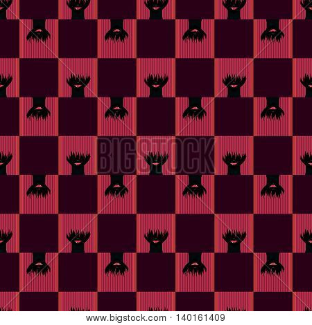 Colorful stylized girl with face covered long bangs. Noface woman seamless pattern.