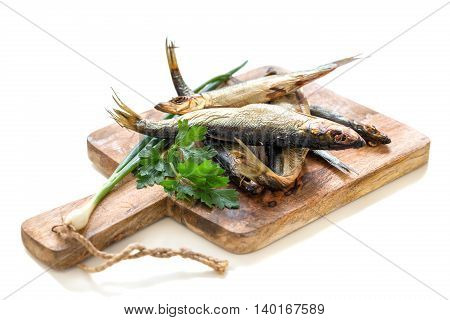 Hot Smoked Fish On A White Background.