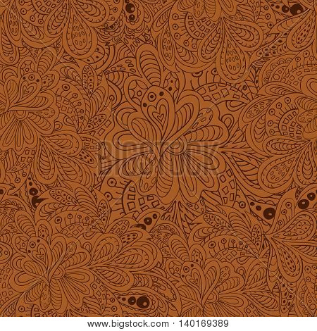 Doodle floral seamless pattern brown tones, background