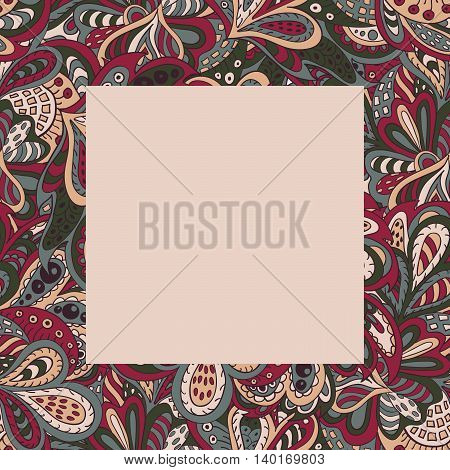 floral doodle ethnic pattern frame vinous for inscriptions photo. Cards labels packaging