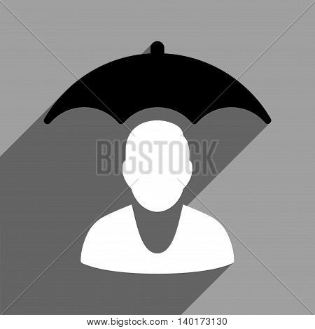 Personal Insurance Protection long shadow vector icon. Style is a flat personal insurance protection black and white iconic symbol on a gray square background.