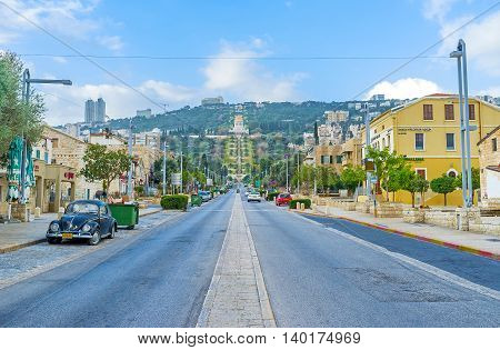 HAIFA ISRAEL - FEBRUARY 20 2016: The Ben Gurion Boulevard is completely empty in the early morning on February 20 in Haifa.