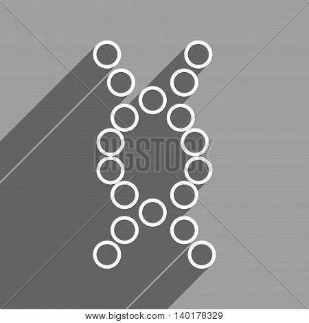 Genome long shadow vector icon. Style is a flat genome white iconic symbol on a gray square background.
