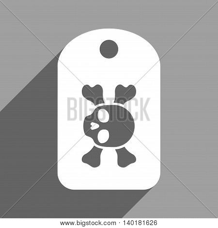 Morgue Mark long shadow vector icon. Style is a flat morgue mark white iconic symbol on a gray square background.