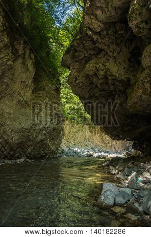 Mountain River Gorge Near Panta Vrexei In Evritania, Greece
