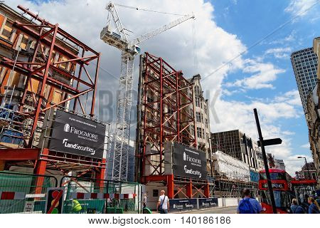 LONDON - JULY 1 2014: Huge construction site at Oxford street in London near Tottenham Court Road station and the new Primark store.
