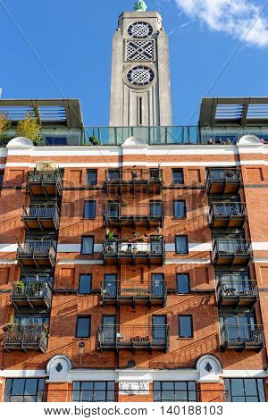 Oxo Tower building located at south Thames embankment in central London.