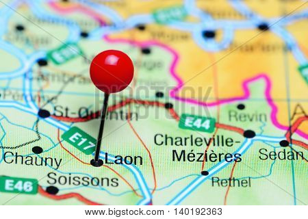 Laon pinned on a map of France