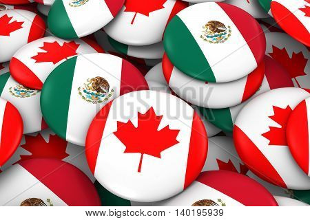 Canada And Mexico Badges Background - Pile Of Canadian And Mexican Flag Buttons 3D Illustration