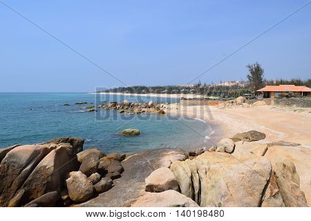 beautiful tropical beach with fishing village in ke ga near muine vietnam