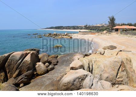 beautiful tropical beach with fishing village in ke ga near muine vietnam