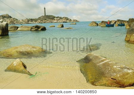 beautiful tropical beach with many rocks on the shore in ke ga near muine vietnam