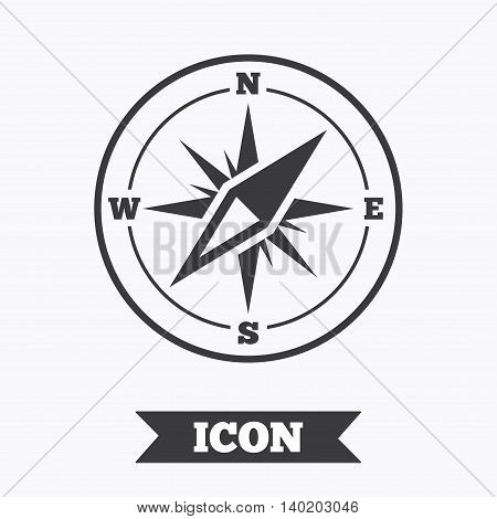 Compass sign icon. Windrose navigation symbol. Graphic design element. Flat windrose compass symbol on white background. Vector
