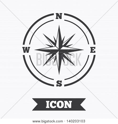 Compass sign icon. Windrose navigation symbol. Graphic design element. Flat windrose compass symbol on white background. Vector
