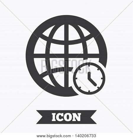 World time sign icon. Universal time globe symbol. Graphic design element. Flat world time symbol on white background. Vector
