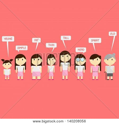 different character and age  woman in cartoon illustration
