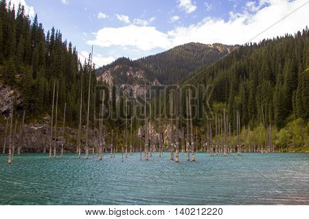 Kaindy Lake in Tien Shan mountain system Kazakhstan