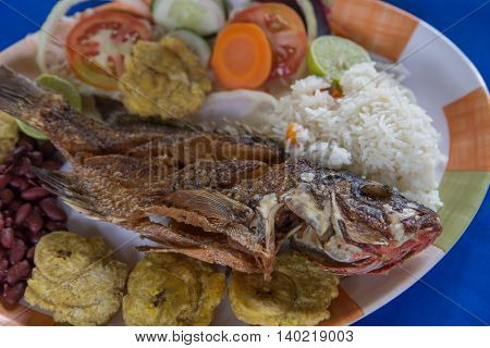 fried fish with rice and banana typical dish from Nicaragua