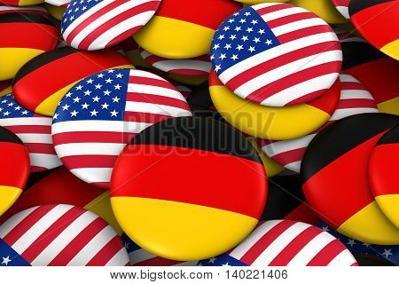 Germany And Usa Badges Background - Pile Of German And Us Flag Buttons 3D Illustration