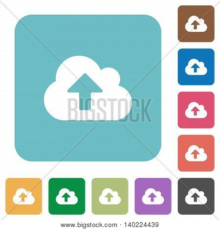 Flat cloud upload icons on rounded square color backgrounds.