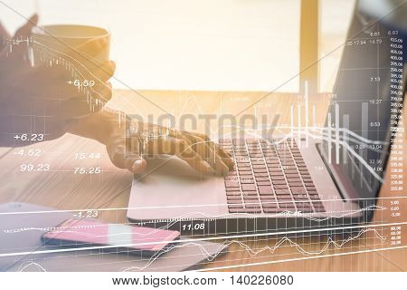 Graph Of Stock Market Data And Financial With The View From Led Display Concept That Suitable For Ba