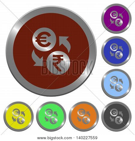 Set of color glossy coin-like Euro Rupee exchange buttons.