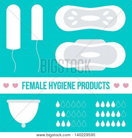Set, collection of female hygiene products: tampon, pantyliner, menstrual cup.