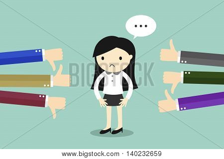 Business concept, Business woman get feedback from other people. Vector illustration.